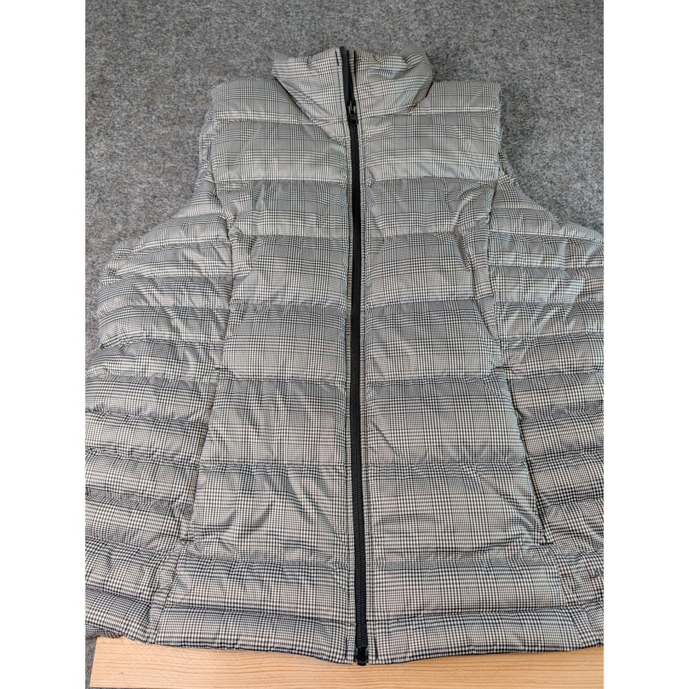 Lands End Puffer Vest Womens L 14-16 Glen Plaid Down Filled Quilted Black White